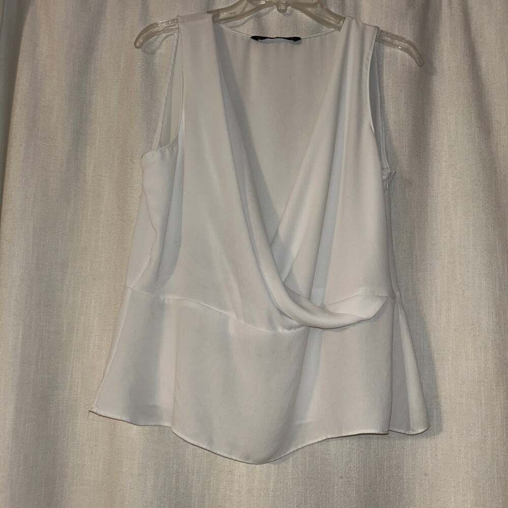 Zara Basic Collection White Asymmetrical Draped V… - image 1
